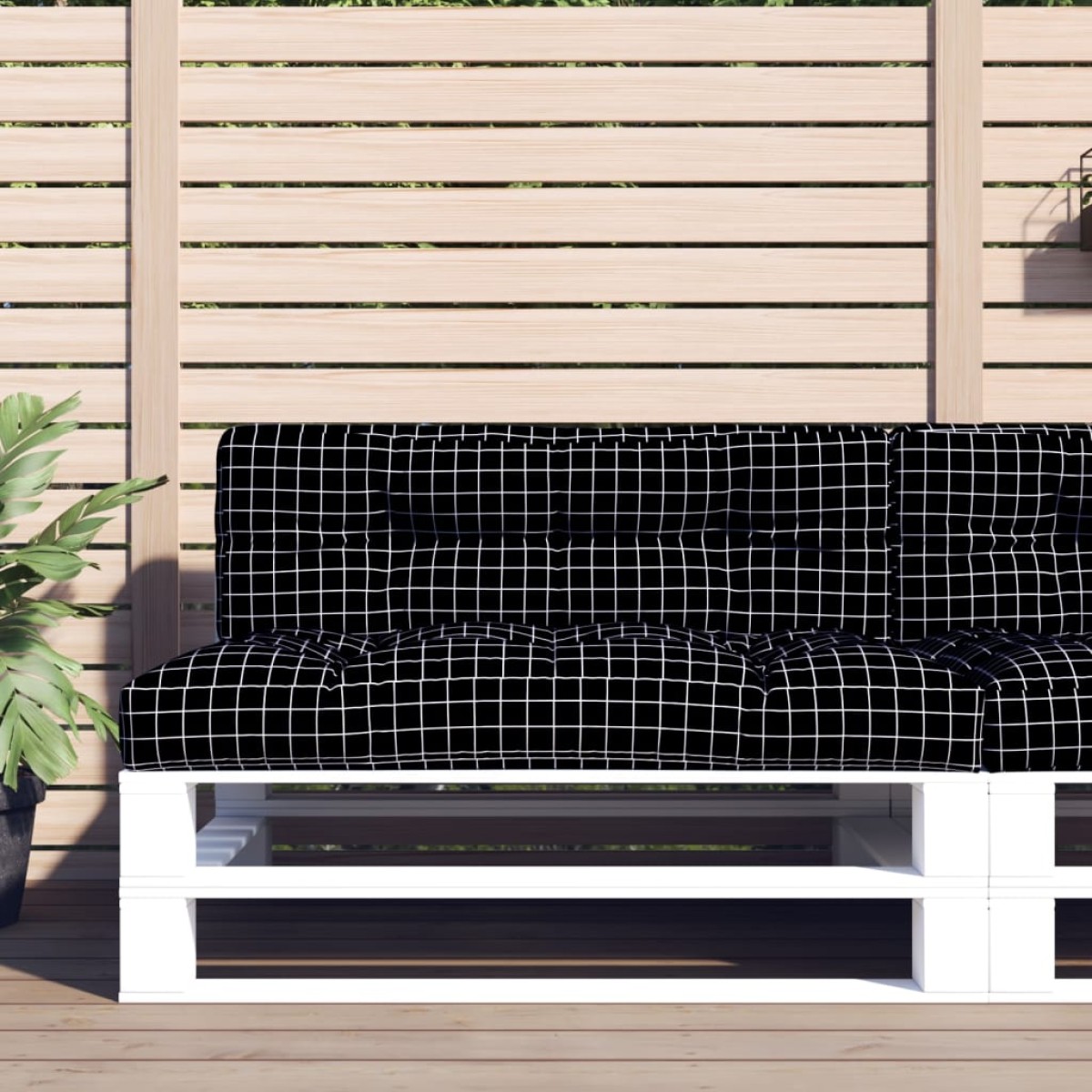 vidaXL Μαξιλάρι Παλέτας Μαύρο Καρό 120 x 40 x 12 εκ. Υφασμάτινο