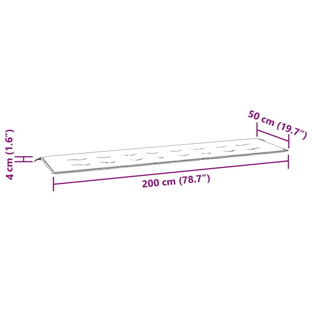 vidaXL Μαξιλάρι Πάγκου Κήπου Ροζ 200x50x3 εκ. Υφασμάτινο