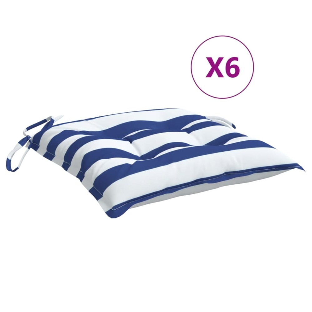 vidaXL Μαξιλάρια Καρέκλας 6 τεμ. Μπλε/Λευκό Ριγέ 50x50x7εκ. Υφασμάτινα