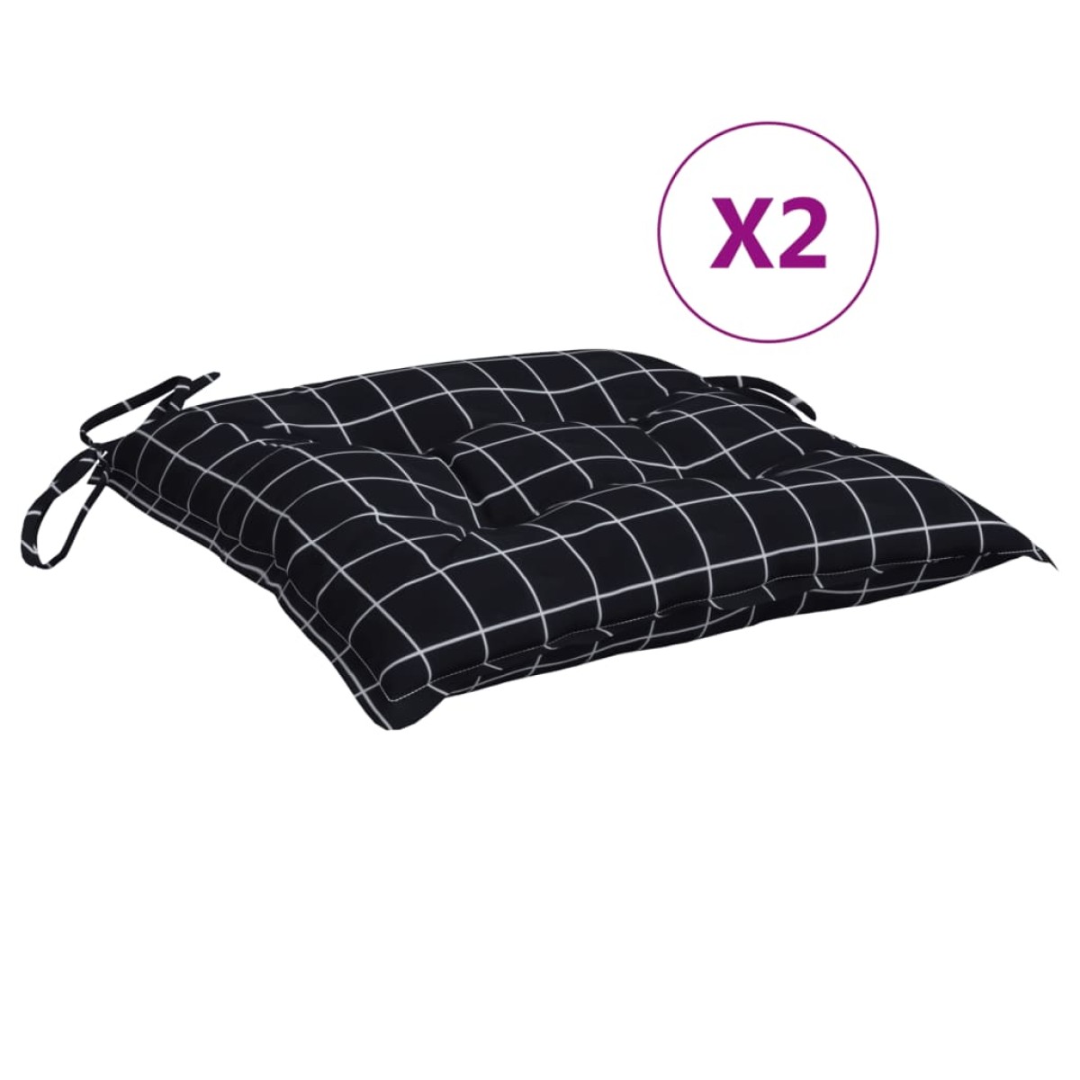 vidaXL Μαξιλάρια Καρέκλας 2 τεμ. Μαύρο Καρό 50 x 50 x 7 εκ. Υφασμάτινα