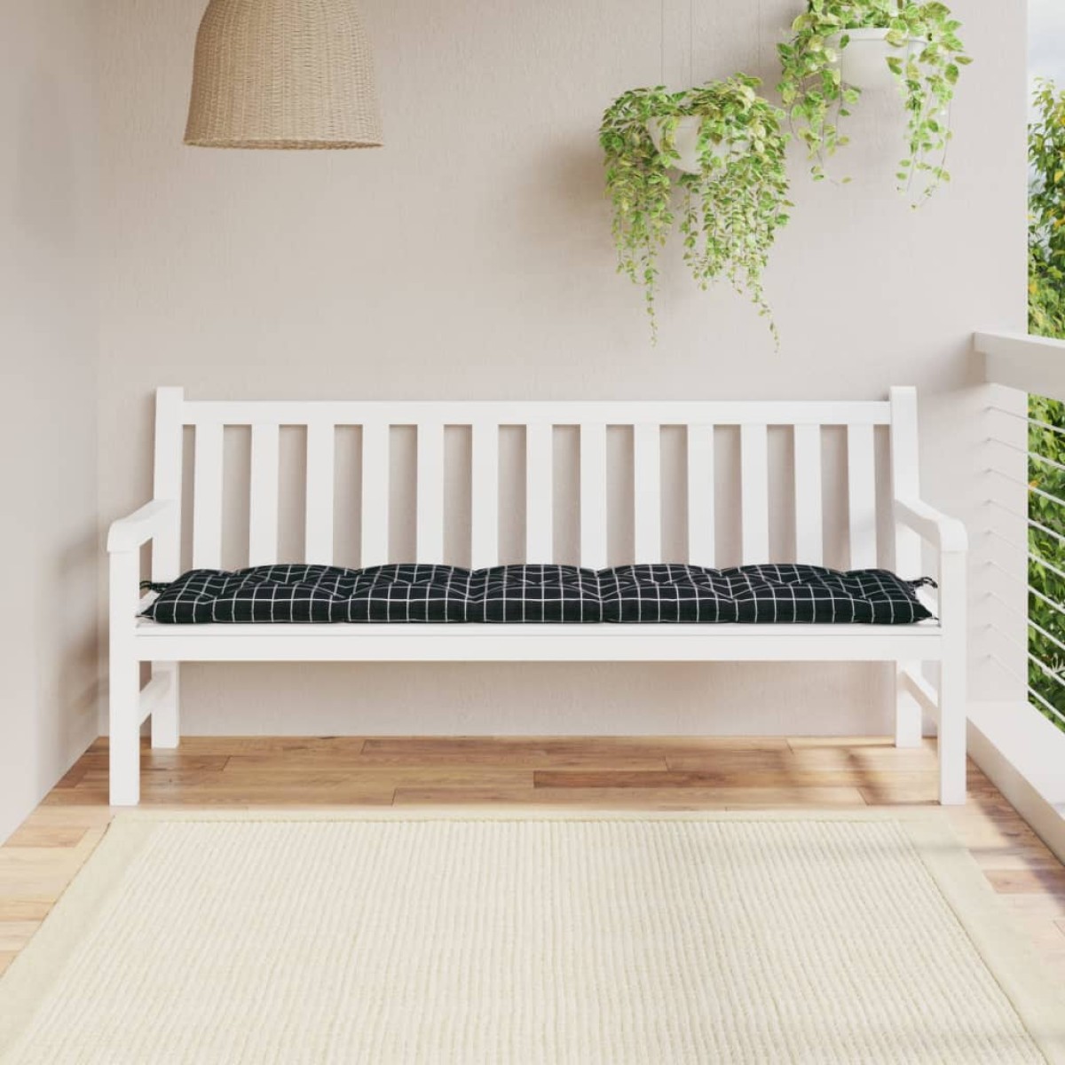 vidaXL Μαξιλάρι Πάγκου Κήπου Μαύρο Καρό 180x50x7 εκ. Ύφασμα Oxford