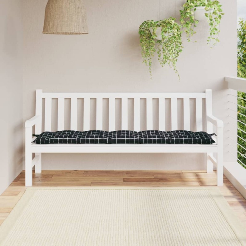 vidaXL Μαξιλάρι Πάγκου Κήπου Μαύρο Καρό 180x50x7 εκ. Ύφασμα Oxford