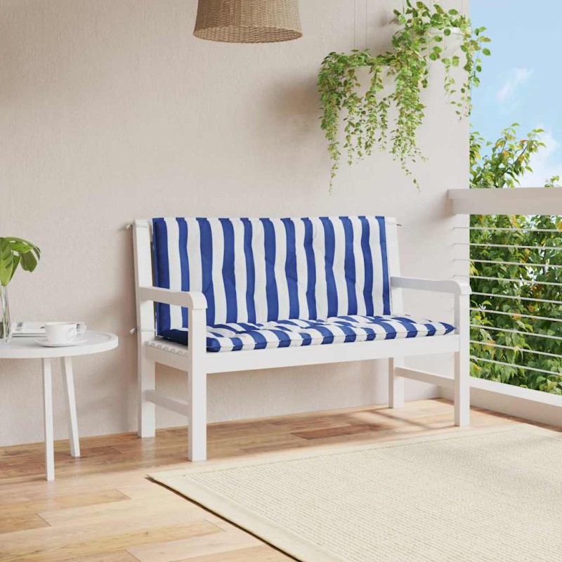 vidaXL Μαξιλάρια Πάγκου 2 τεμ. Μπλε & Λευκό Ριγέ 120x50x7εκ Υφασμάτινα