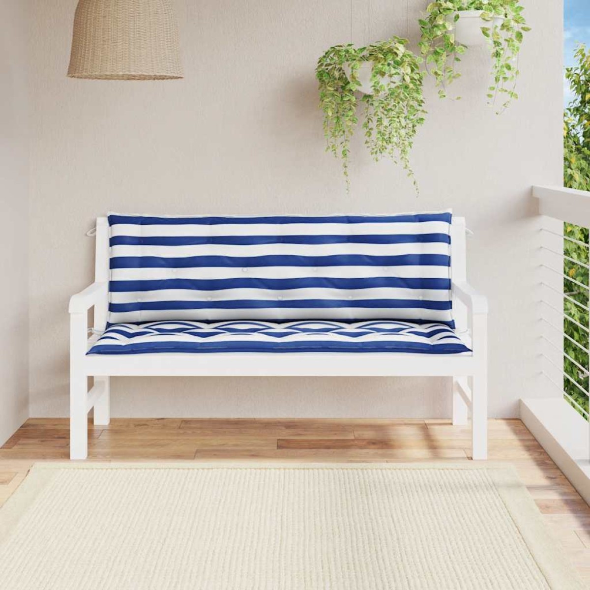 vidaXL Μαξιλάρια Πάγκου 2 τεμ. Μπλε & Λευκό Ριγέ 150x50x7εκ Υφασμάτινα