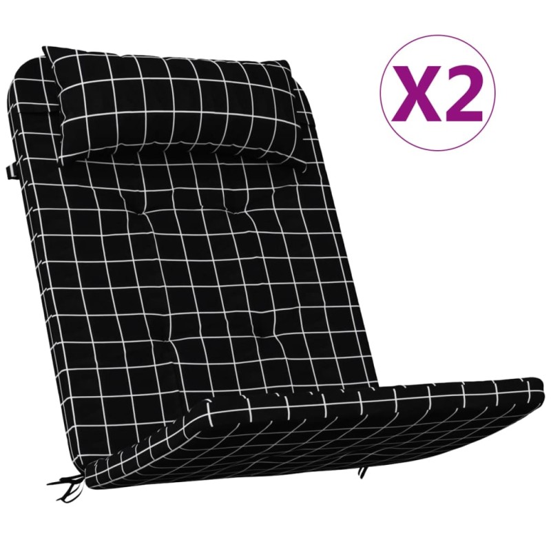 vidaXL Μαξιλάρια Καρέκλας Adirondack 2 τεμ. Μαύρο Καρό Ύφασμα Oxford