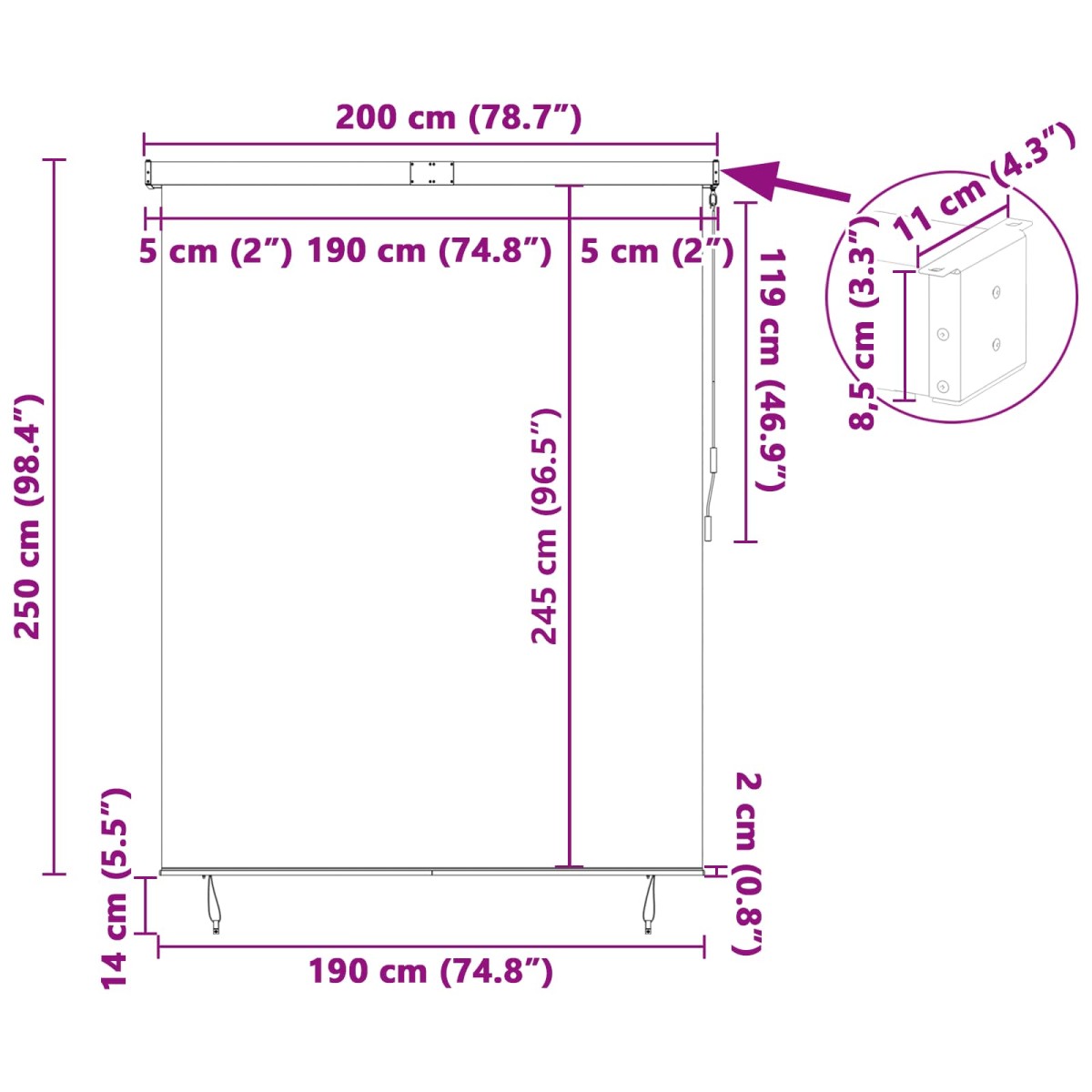 vidaXL Ρόλερ Λευκό και Πορτοκαλί 200 x 250 εκ. Ύφασμα και Αλουμίνιο