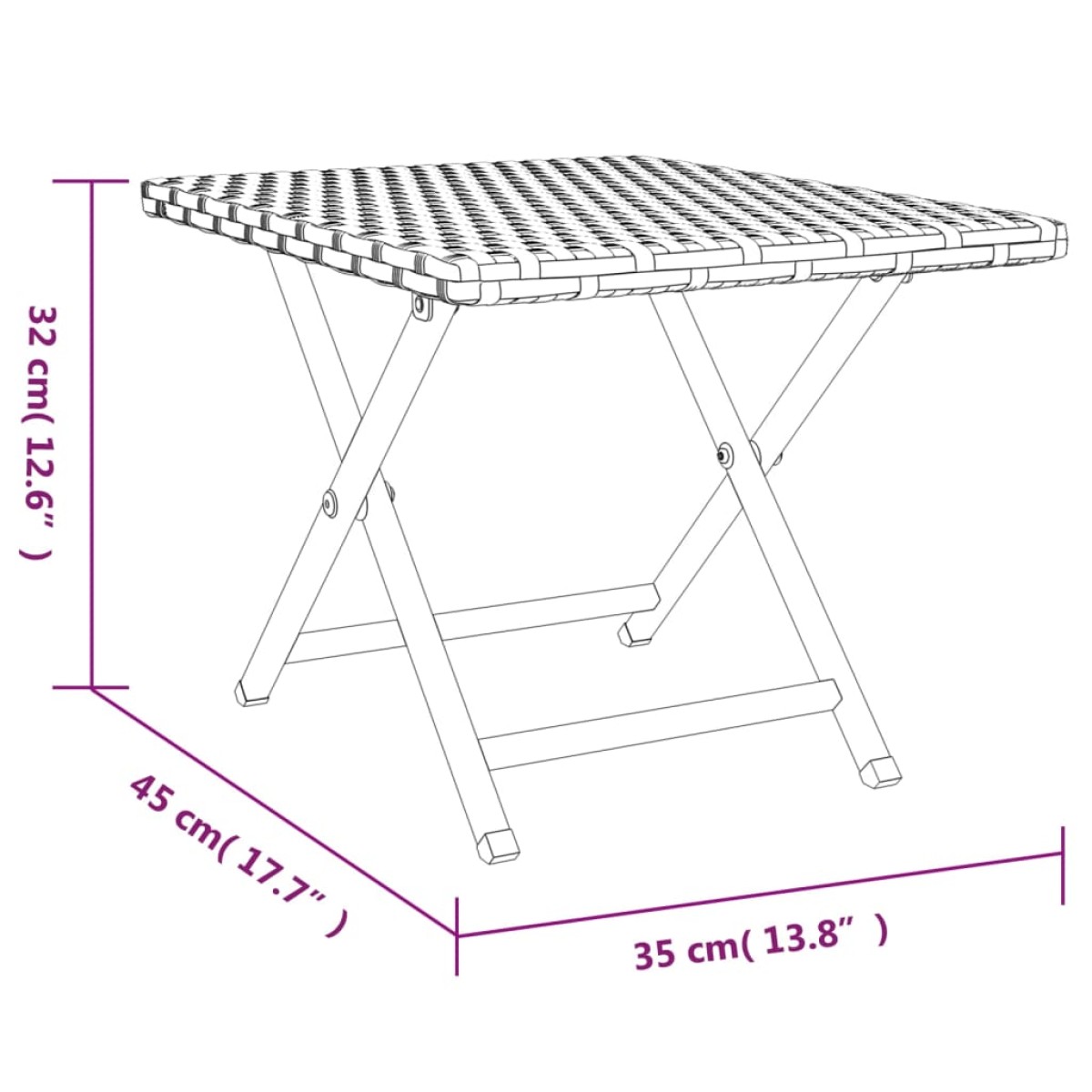 vidaXL Τραπέζι Πτυσσόμενο Καφέ 45 x 35 x 32 εκ. από Συνθετικό Ρατάν