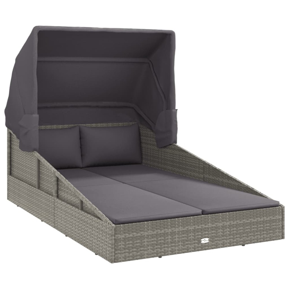 vidaXL Ξαπλώστρα με Πτυσσόμενη Οροφή Γκρι 200x114x128 εκ. Συνθ. Ρατάν