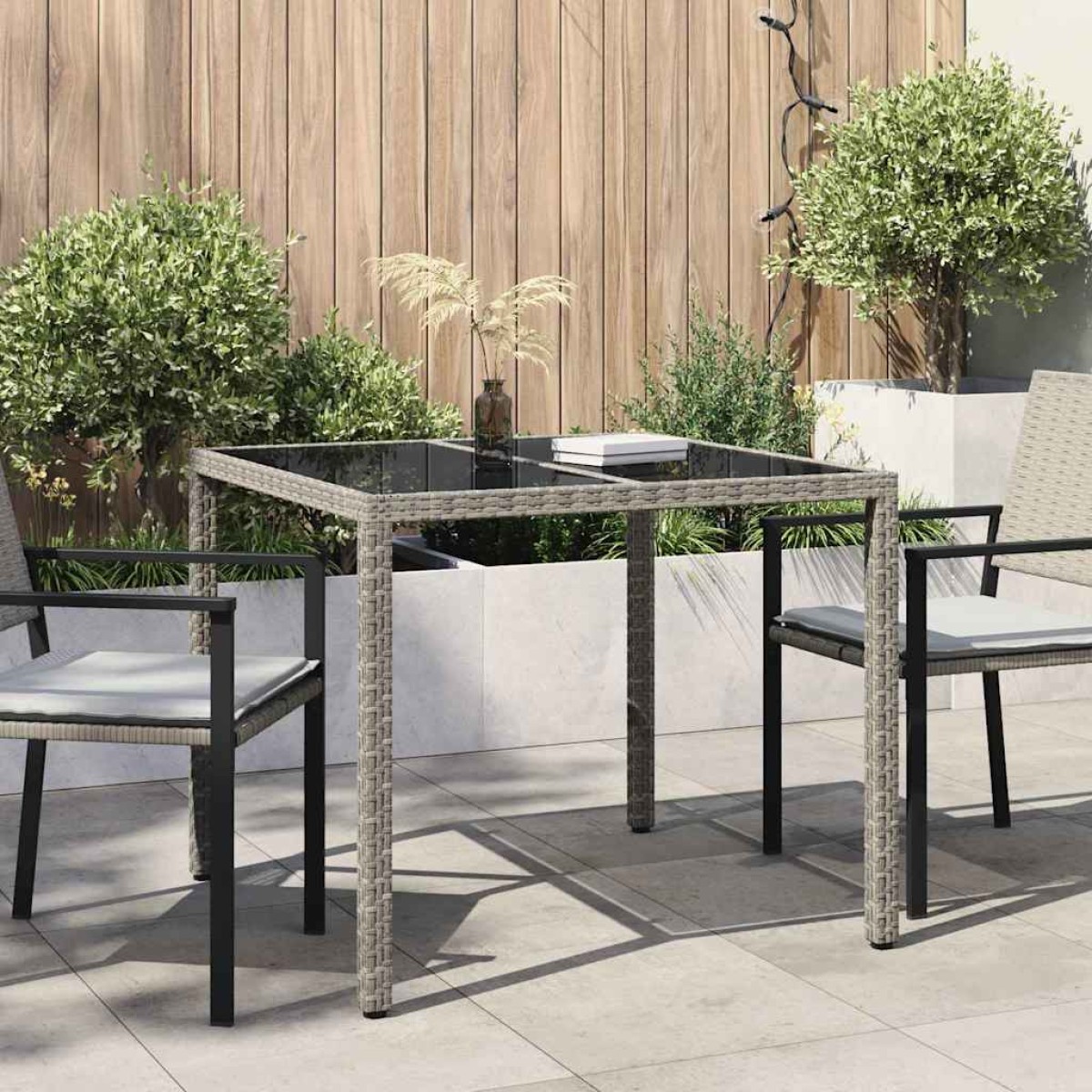 vidaXL Τραπέζι Κήπου Γκρι 90 x 90 x 75 cm συνθετικό ρατάν