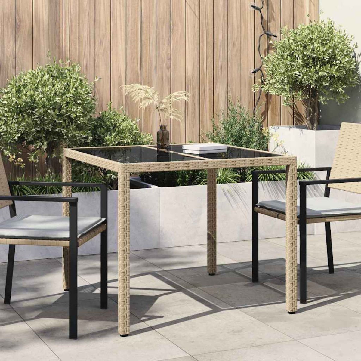 vidaXL Τραπέζι Κήπου Μπεζ 90 x 90 x 75 cm συνθετικό ρατάν