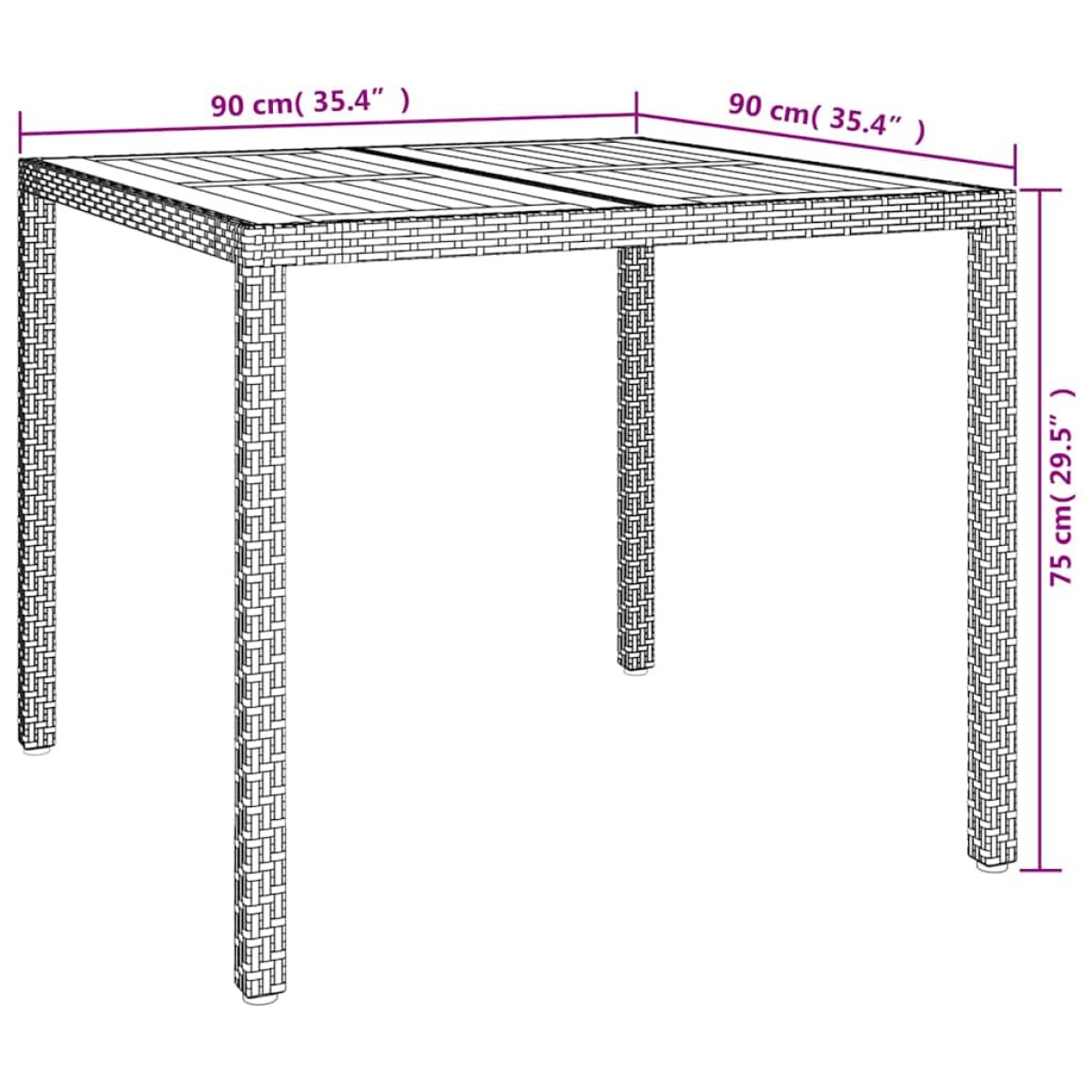 vidaXL Τραπέζι Κήπου Μαύρο 90 x 90 x 75 cm συνθετικό ρατάν