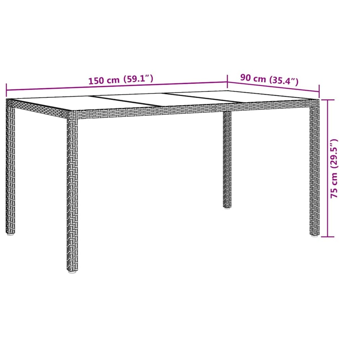 vidaXL Τραπέζι Κήπου Μαύρο 150 x 90 x 75 cm συνθετικό ρατάν