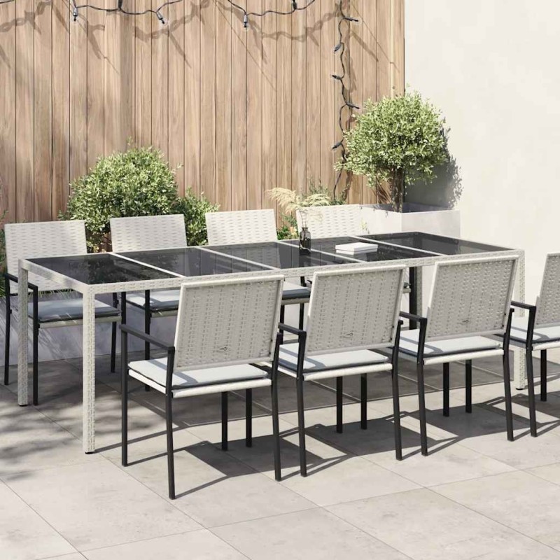 vidaXL Τραπέζι Κήπου Λευκό 250x100x75 εκ. Συνθετ. Ρατάν/Ψημένο Γυαλί