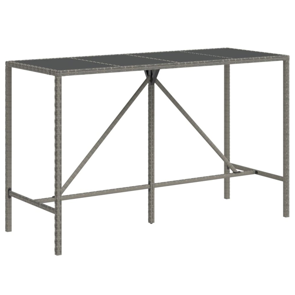 vidaXL Τραπέζι Μπαρ με Γυάλ. Επιφάνεια Γκρι 180x70x110 εκ. Συνθ. Ρατάν
