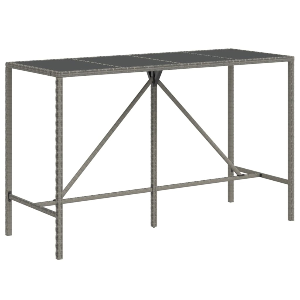 vidaXL Τραπέζι Μπαρ με Γυάλ. Επιφάνεια Γκρι 180x70x110 εκ. Συνθ. Ρατάν