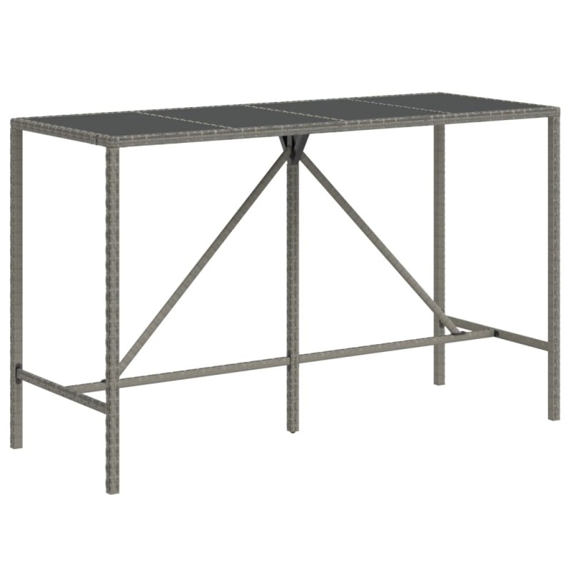 vidaXL Τραπέζι Μπαρ με Γυάλ. Επιφάνεια Γκρι 180x70x110 εκ. Συνθ. Ρατάν