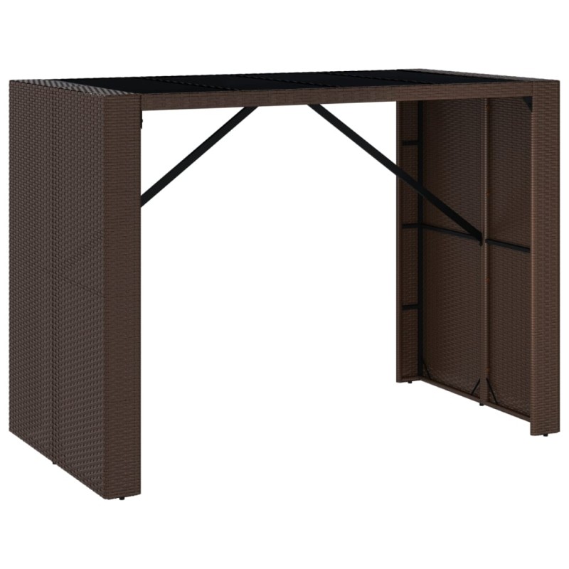 vidaXL Τραπέζι Μπαρ με Γυάλ. Επιφάνεια Καφέ 145x80x110 εκ. Συνθ. Ρατάν
