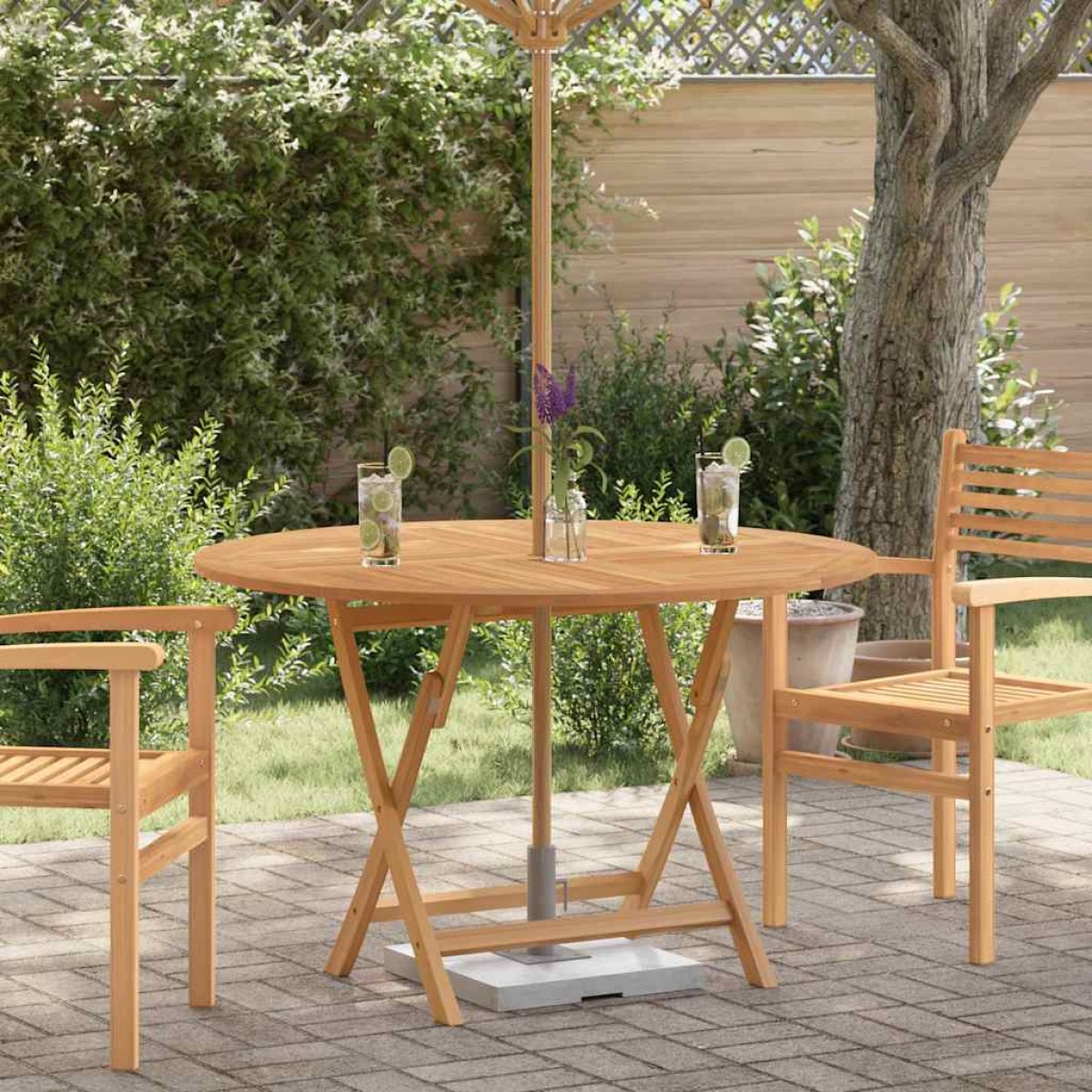 vidaXL Τραπέζι Κήπου Πτυσσόμενο Ø 120 x 75 εκ. Μασίφ Ξύλο Teak