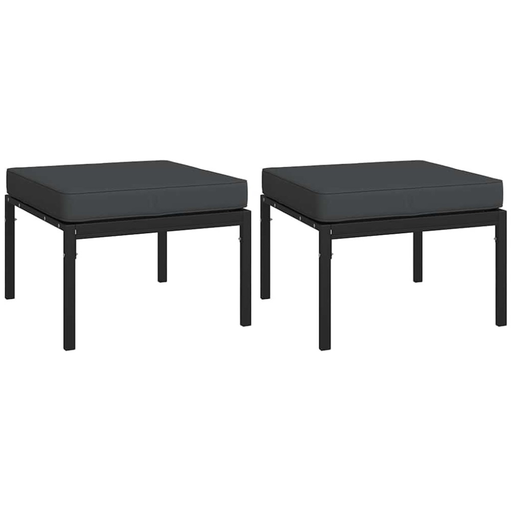 vidaXL Υποπόδια Κήπου 2 τεμ. 60 x 60 x 35 εκ Ατσάλι με Γκρι Μαξιλάρια