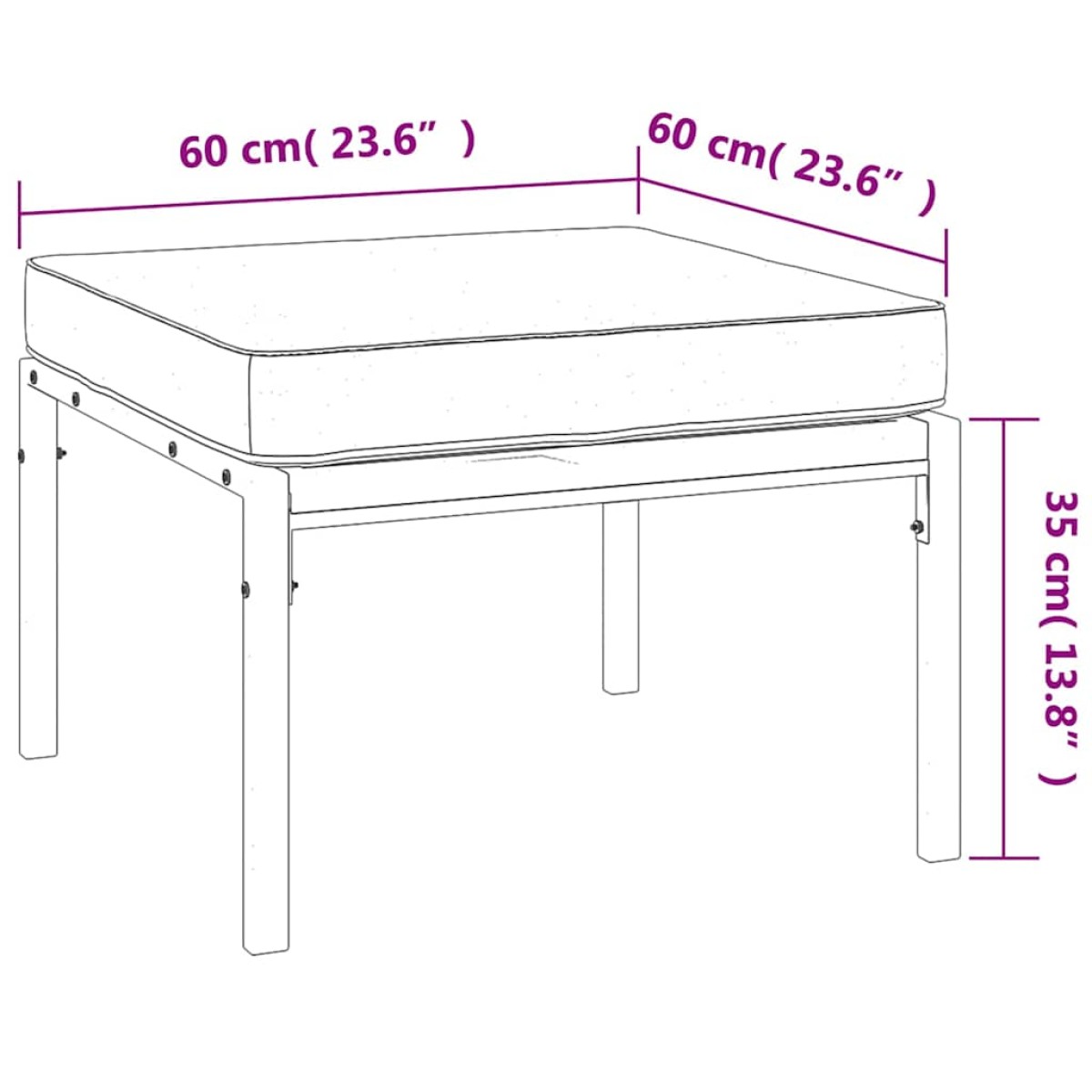 vidaXL Υποπόδια Κήπου 2 τεμ. 60 x 60 x 35 εκ Ατσάλι με Γκρι Μαξιλάρια