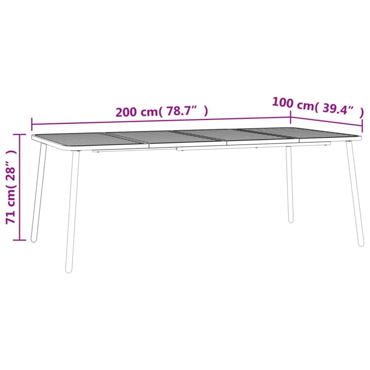 vidaXL Τραπέζι Κήπου Ανθρακί 200x100x71 εκ. Ατσάλινο