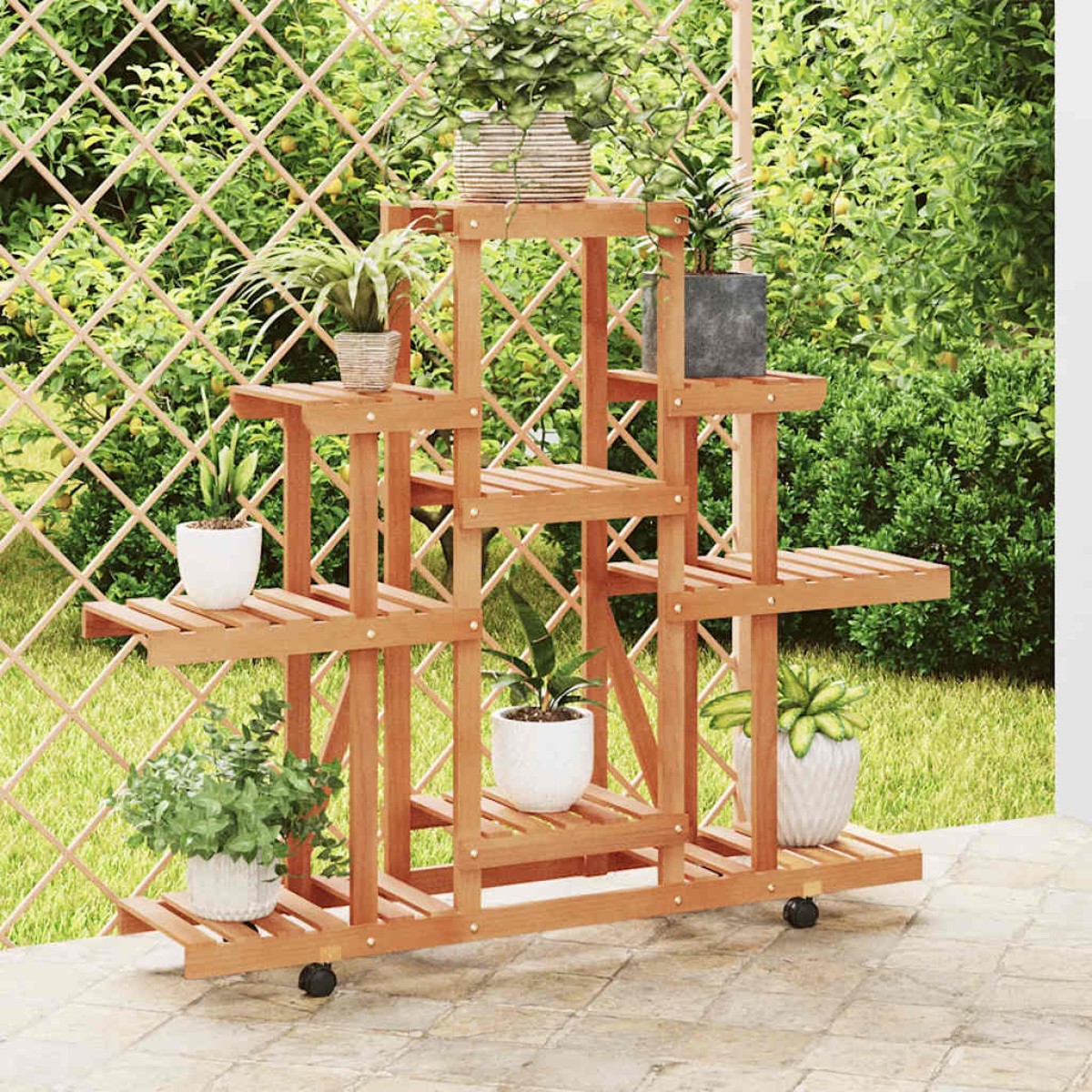 vidaXL Βάση Λουλουδιών με Ρόδες 110x25x101 εκ. από Μασίφ Ξύλο Ελάτης