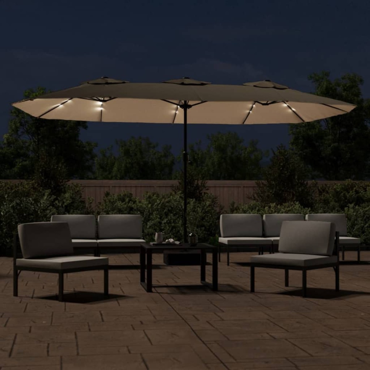 vidaXL Ομπρέλα με Διπλή Κορυφή και LED Taupe 449 x 245 εκ.