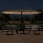 vidaXL Ομπρέλα με Διπλή Κορυφή και LED Taupe 449 x 245 εκ.
