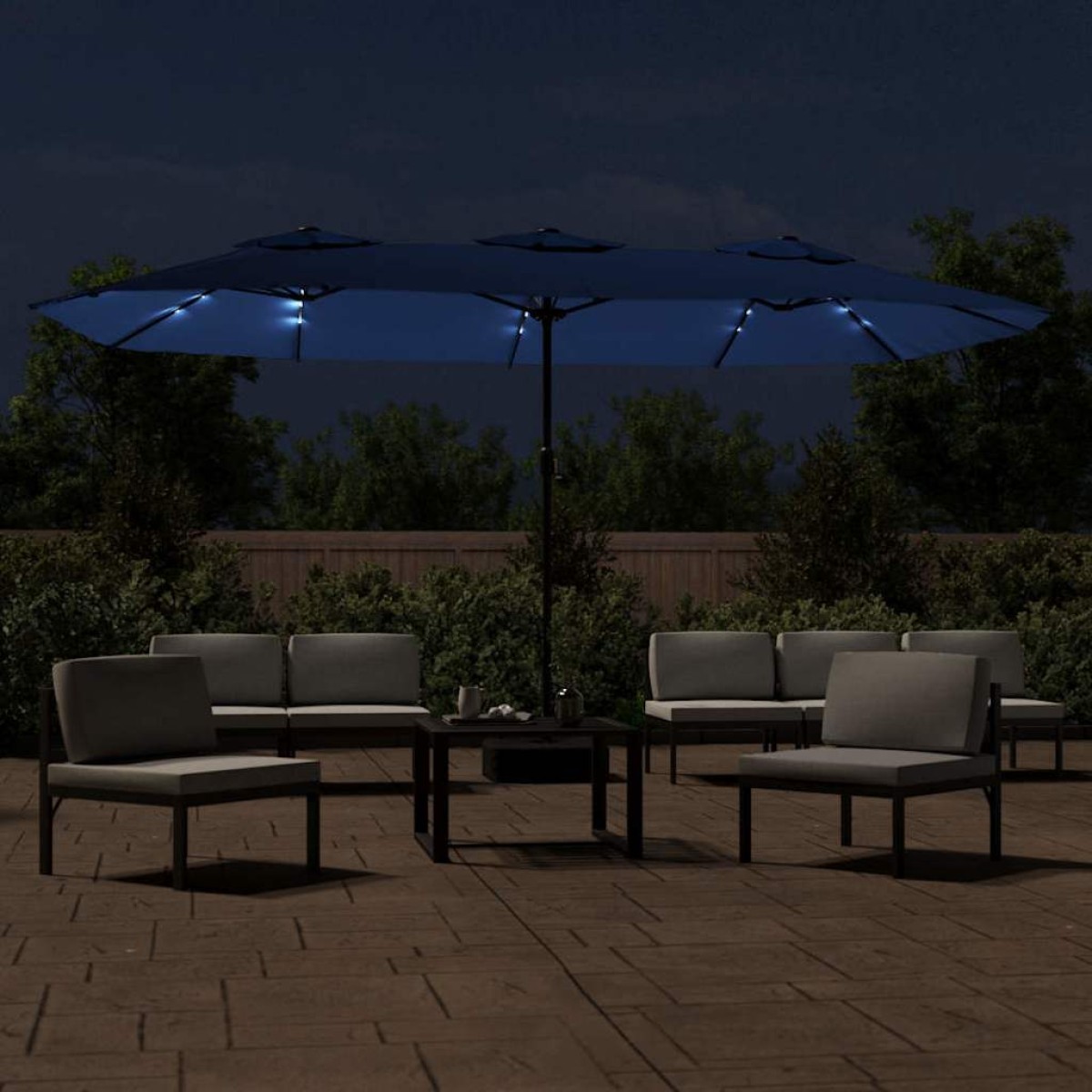 vidaXL Ομπρέλα με Διπλή Κορυφή και LED Αζούρ Μπλε 449 x 245 εκ.