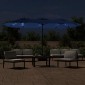vidaXL Ομπρέλα με Διπλή Κορυφή και LED Αζούρ Μπλε 449 x 245 εκ.