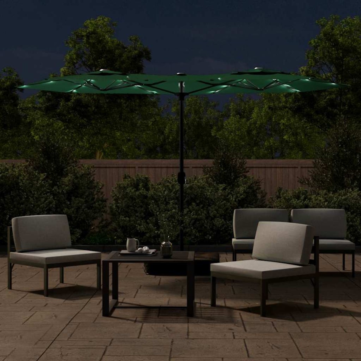 vidaXL Ομπρέλα με Διπλή Κορυφή και LED Πράσινη 316 x 240 εκ.