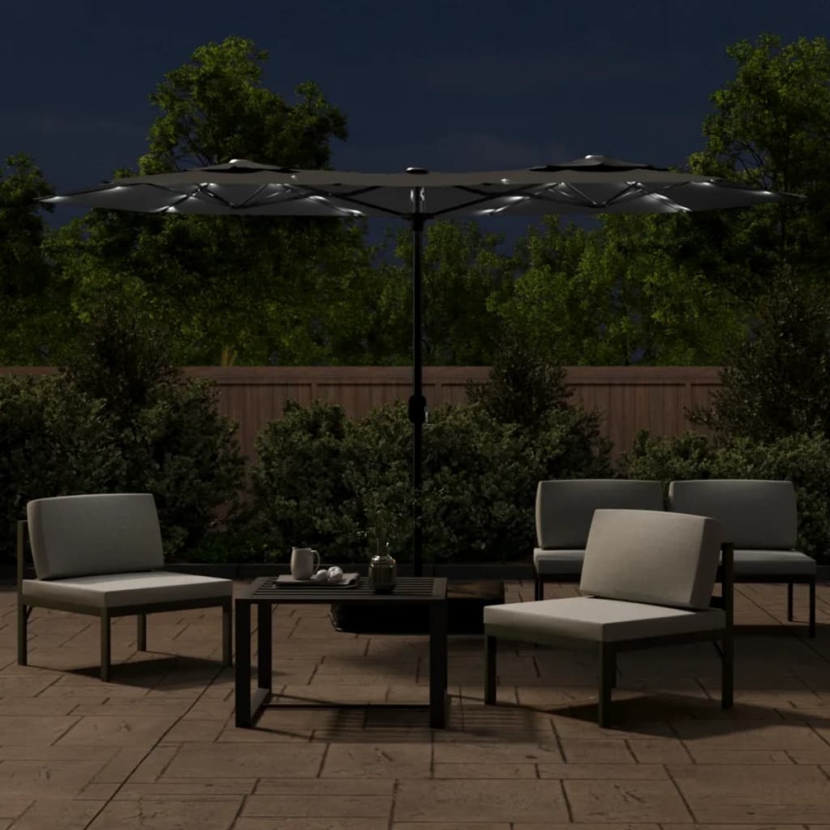vidaXL Ομπρέλα με Διπλή Κορυφή και LED Ανθρακί 316 x 240 εκ.