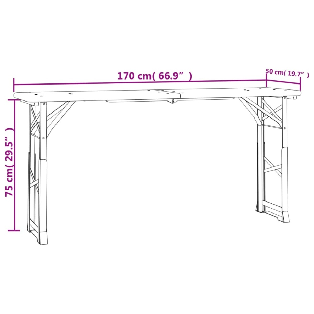 vidaXL Τραπέζι Μπύρας Πτυσσόμενο 170x50x75/105 εκ. Μασίφ Ξύλο Ελάτης