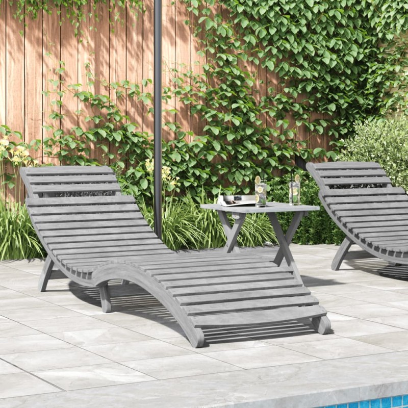 vidaXL Ξαπλώστρα Γκρι 184 x 55 x 64 εκ. από Μασίφ Ξύλο Ακακίας