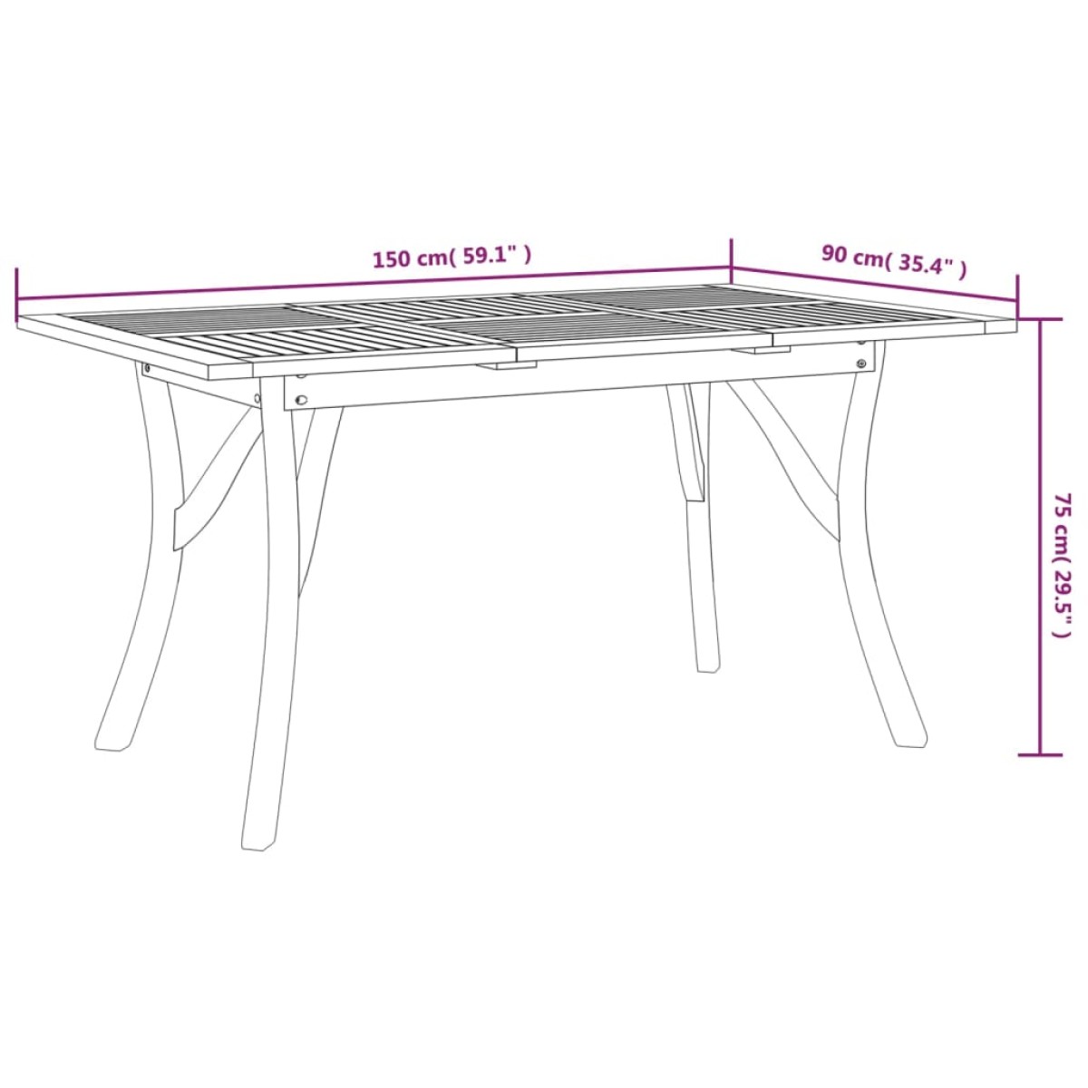 vidaXL Τραπέζι Κήπου 150 x 90 x 75 εκ. από Μασίφ Ξύλο Ακακίας