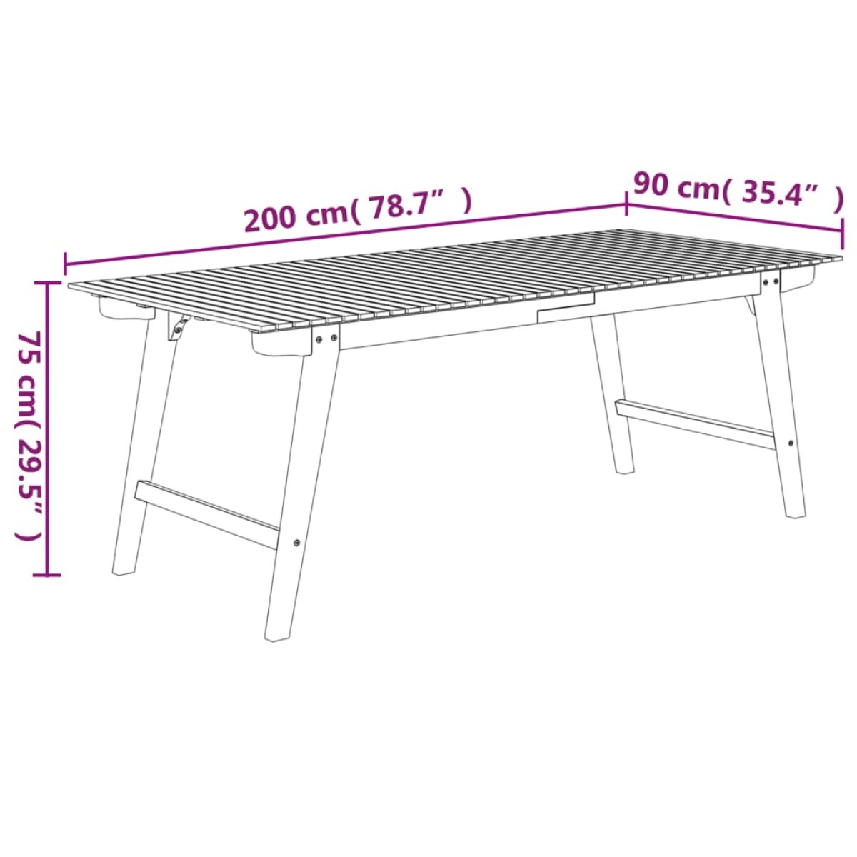 vidaXL Τραπέζι Κήπου 200x90x75 εκ. από Μασίφ Ξύλο Ακακίας