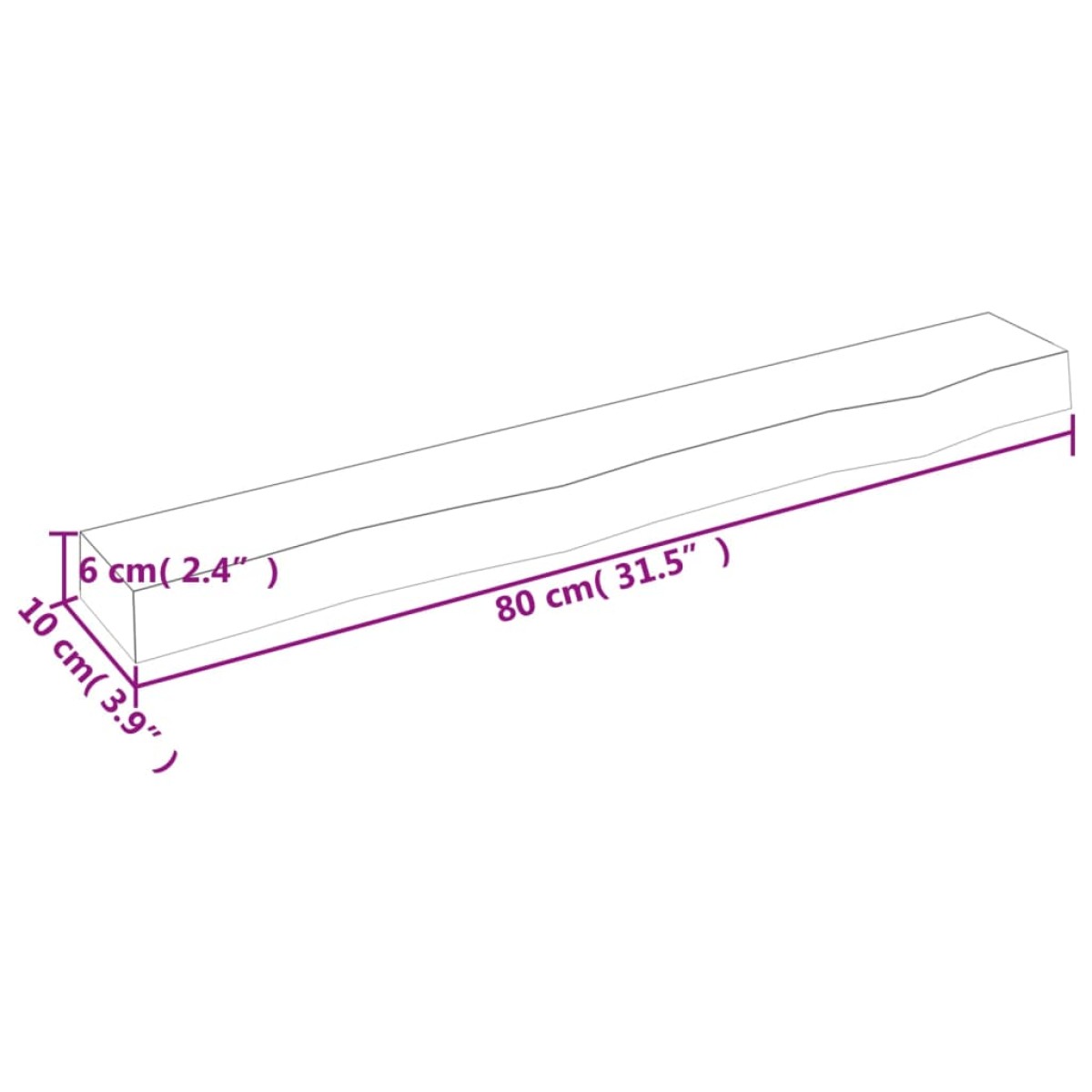 vidaXL Ράφι Τοίχου 80 x 10 x 6 εκ. από Ακατέργαστο Μασίφ Ξύλο Δρυός