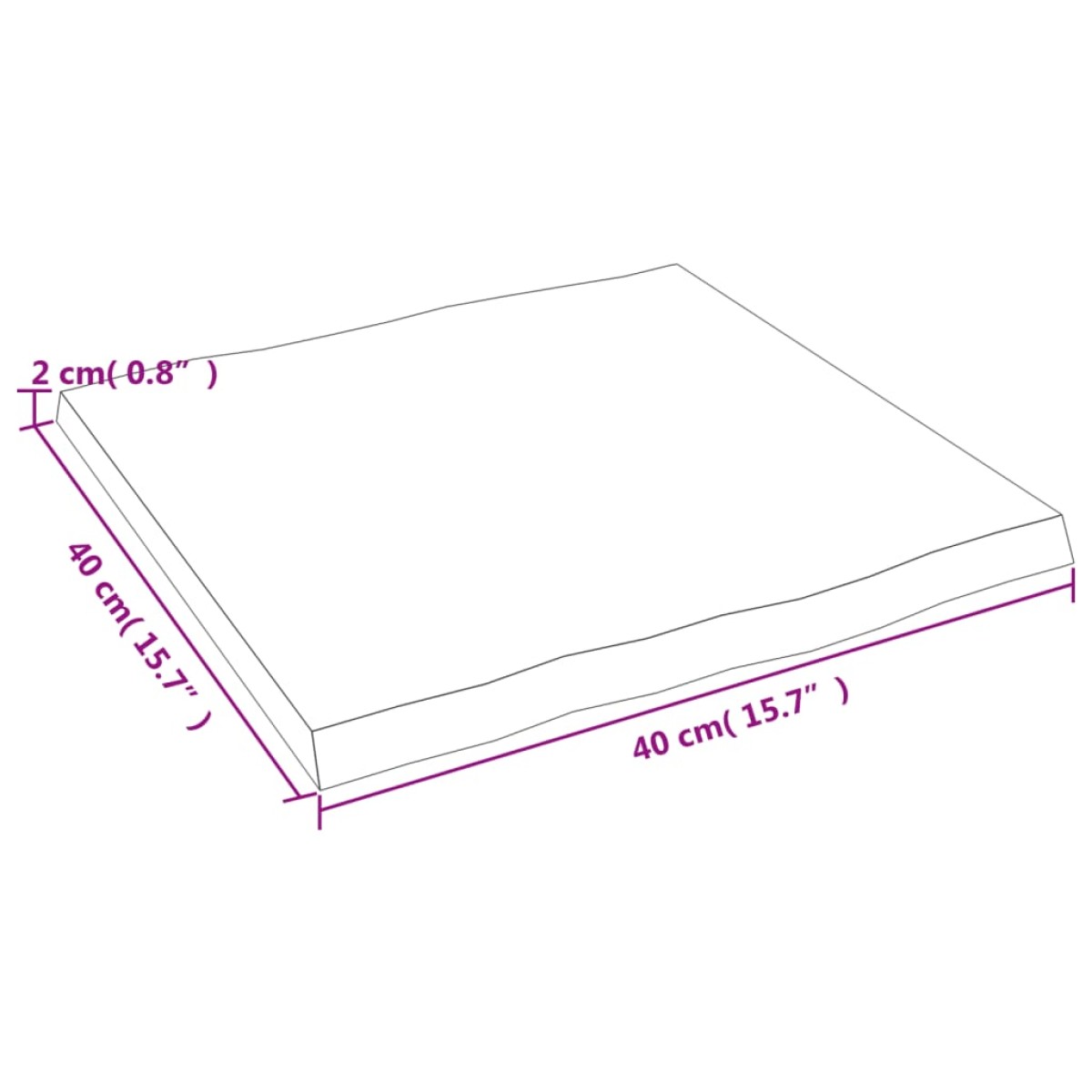 vidaXL Επιφάνεια Τραπεζιού 40x40x2εκ. Ακατ. Μασίφ Ξύλο Δρυός Live Edge