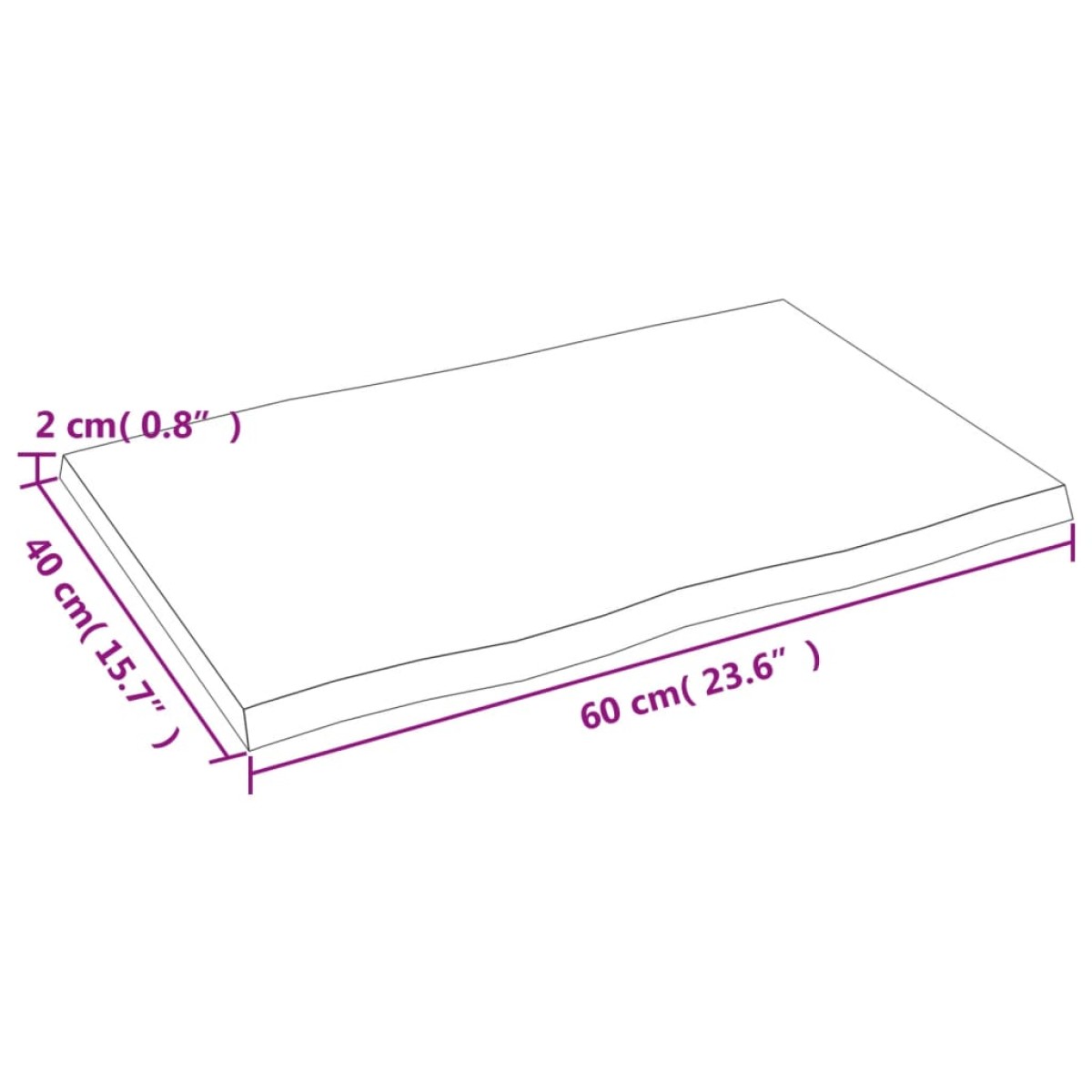 vidaXL Επιφάνεια Τραπεζιού 60x40x2εκ. Ακατ. Μασίφ Ξύλο Δρυός Live Edge