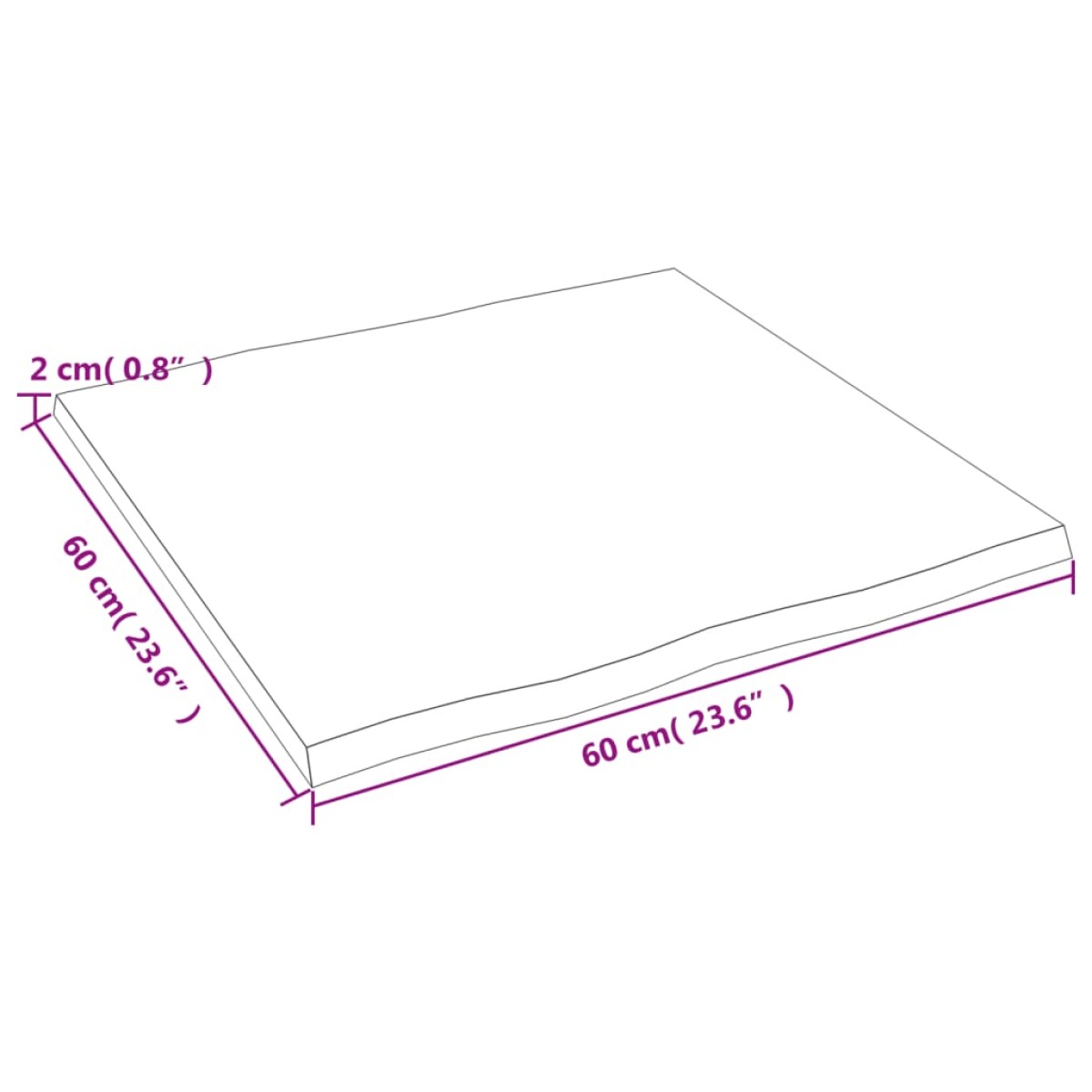 vidaXL Επιφάνεια Τραπεζιού 60x60x2εκ. Ακατ. Μασίφ Ξύλο Δρυός Live Edge
