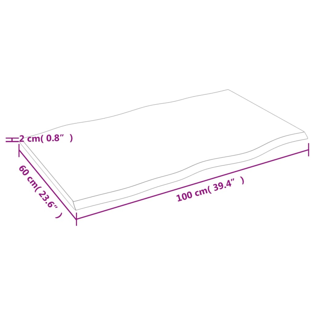 vidaXL Επιφάνεια Τραπεζιού 100x60x2εκ Ακατ. Μασίφ Ξύλο Δρυός Live Edge