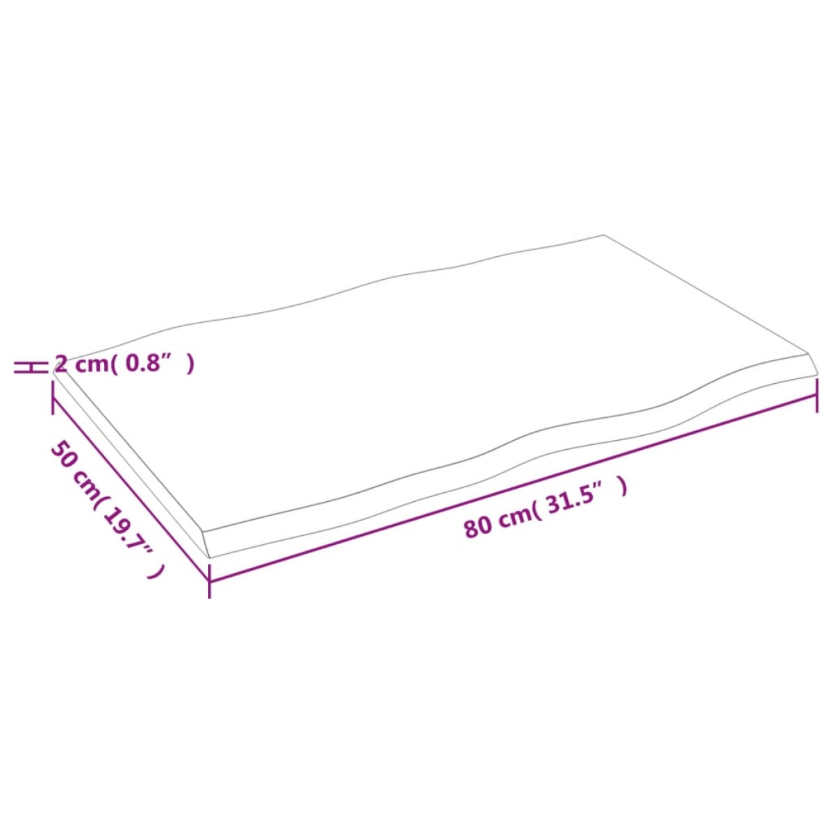 vidaXL Επιφ Τραπεζιού Αν Καφέ 80x50x2εκ. Επ Μασίφ Ξύλο Δρυός Live Edge