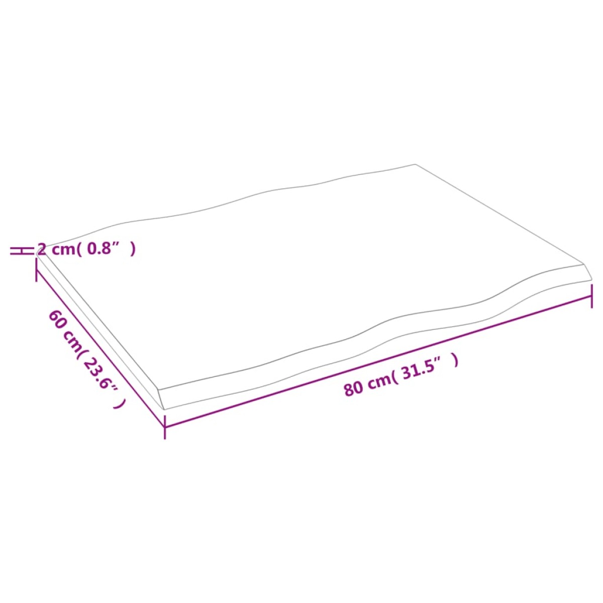 vidaXL Επιφ Τραπεζιού Αν Καφέ 80x60x2εκ. Επ Μασίφ Ξύλο Δρυός Live Edge