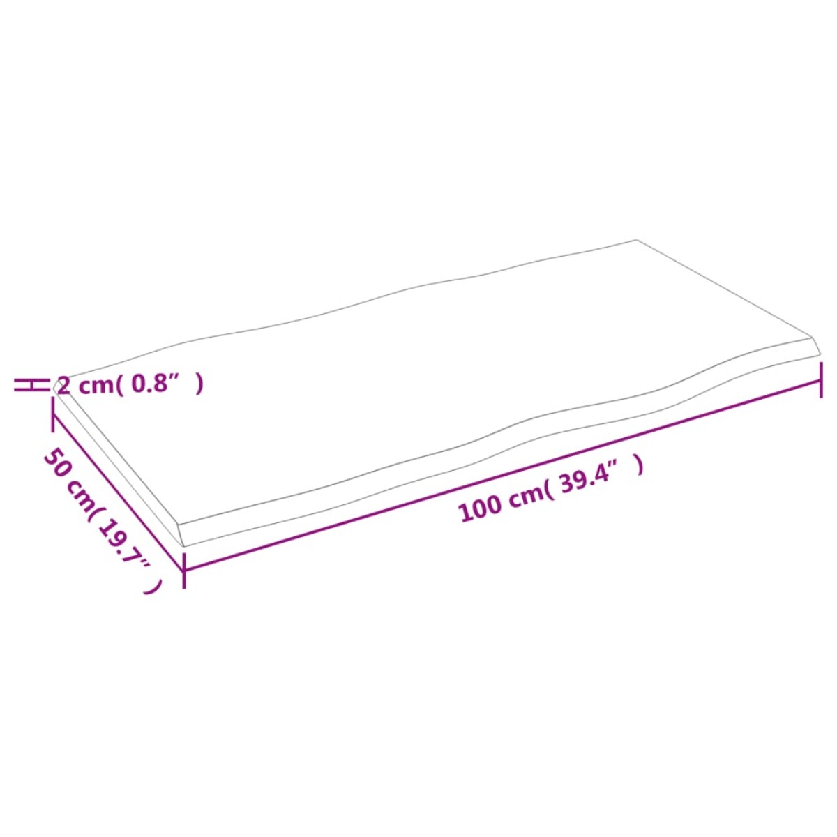 vidaXL Επιφ Τραπεζιού Αν Καφέ100x50x2εκ. Επ Μασίφ Ξύλο Δρυός Live Edge