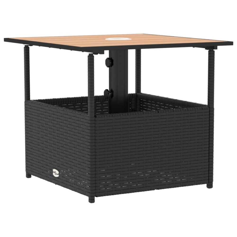 vidaXL Τραπέζι Κήπου με Οπή Ομπρέλας Μαύρο 55x55x46,5εκ. Συνθ. Ρατάν
