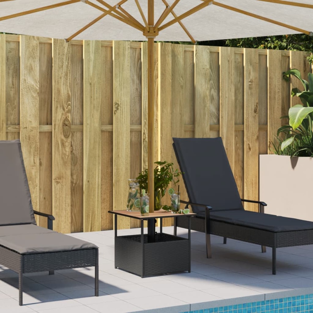 vidaXL Τραπέζι Κήπου με Οπή Ομπρέλας Μαύρο 55x55x46,5εκ. Συνθ. Ρατάν