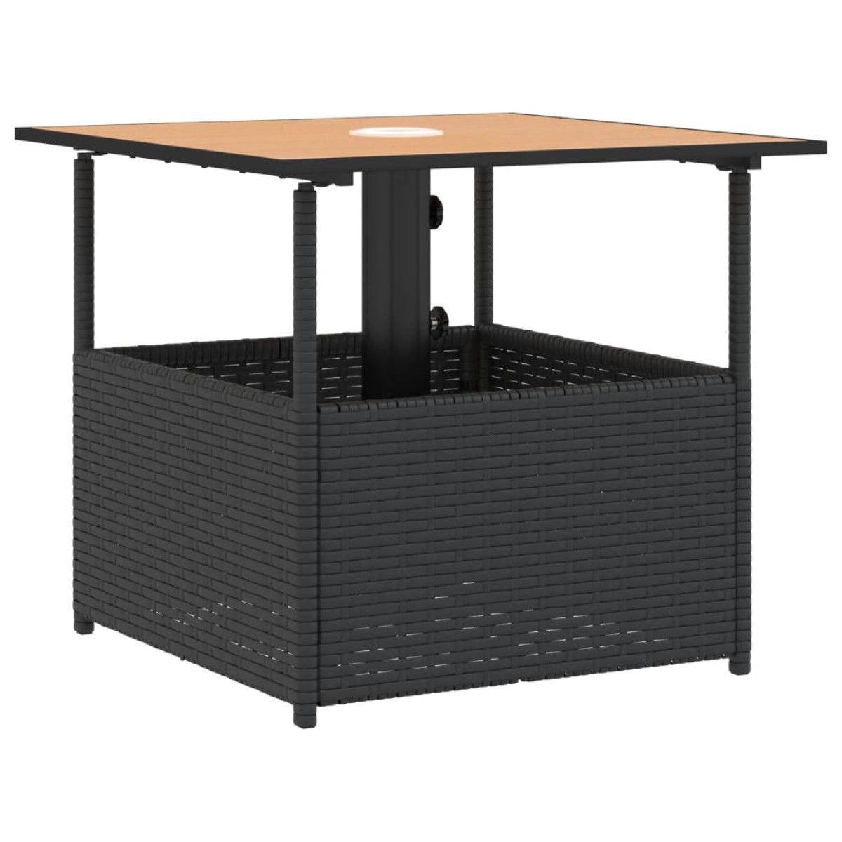 vidaXL Τραπέζι Κήπου με Οπή Ομπρέλας Μαύρο 55x55x46,5εκ. Συνθ. Ρατάν