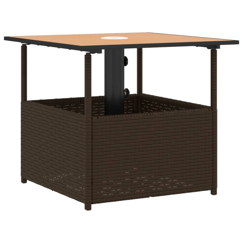 vidaXL Τραπέζι Κήπου με Οπή Ομπρέλας Καφέ 55x55x46,5εκ. Συνθ. Ρατάν