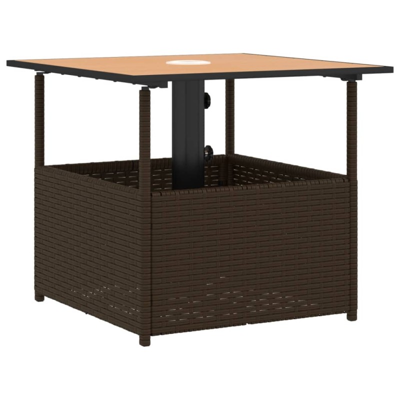 vidaXL Τραπέζι Κήπου με Οπή Ομπρέλας Καφέ 55x55x46,5εκ. Συνθ. Ρατάν