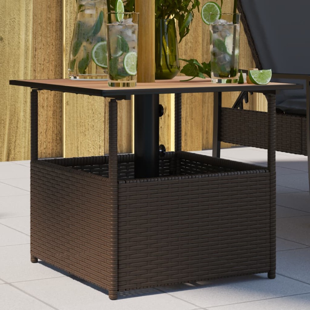 vidaXL Τραπέζι Κήπου με Οπή Ομπρέλας Καφέ 55x55x46,5εκ. Συνθ. Ρατάν